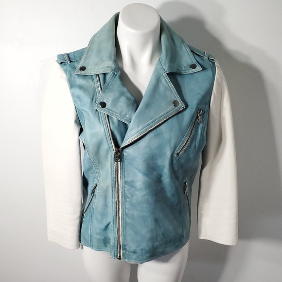 Blue Pearl Leather Motorcycle Jacket - Picture 6 of 6